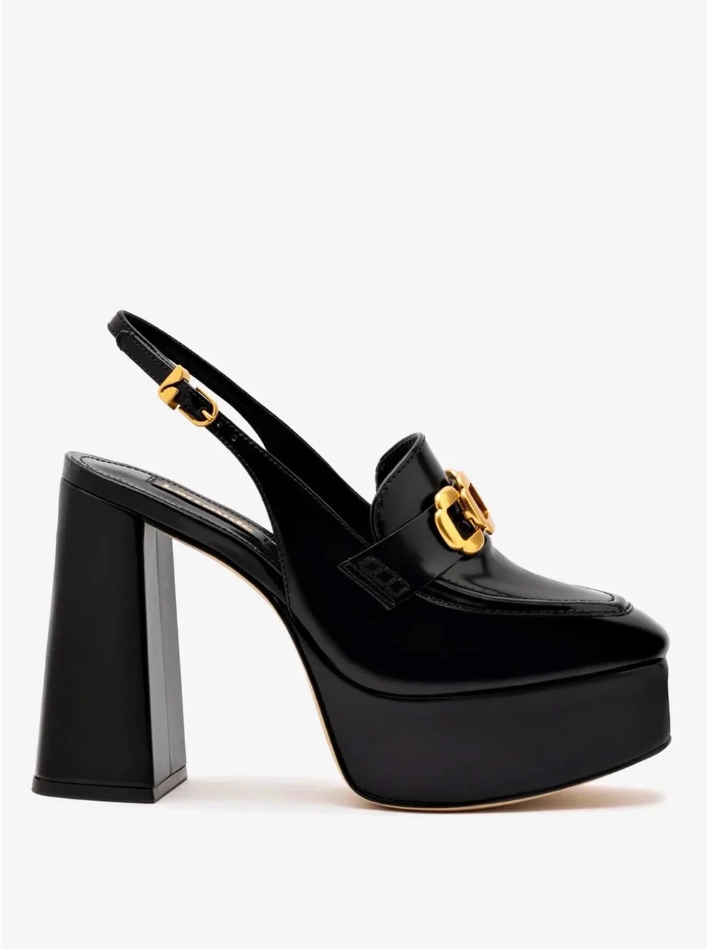 Larroude Harrington Glossy Black Platform Slingback Loafers Heels 7.5 NIB NWT